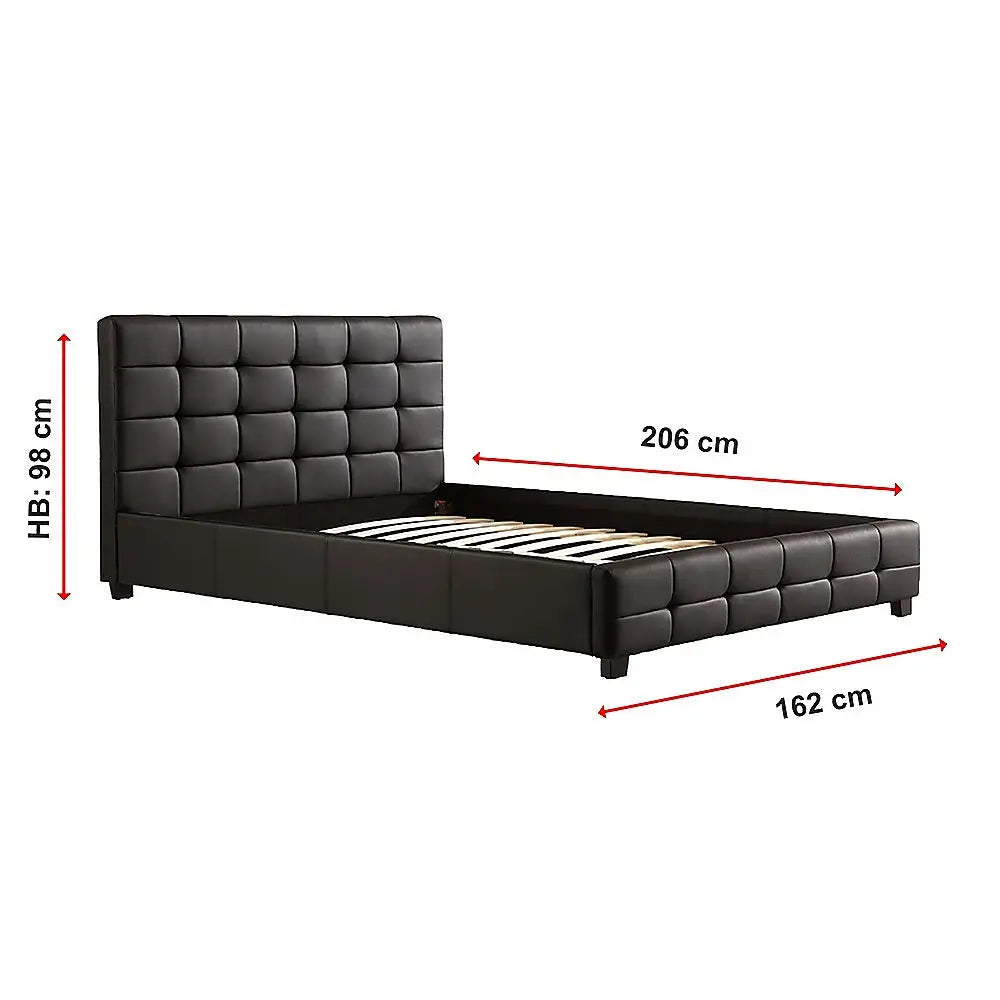 Queen PU Leather Deluxe Bed Frame Black - Furniture > Bedroom