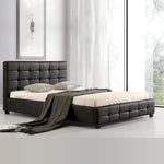 Queen PU Leather Deluxe Bed Frame Black - Furniture > Bedroom