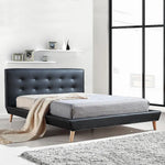 Queen PU Leather Deluxe Bed Frame Black - Furniture > Bedroom