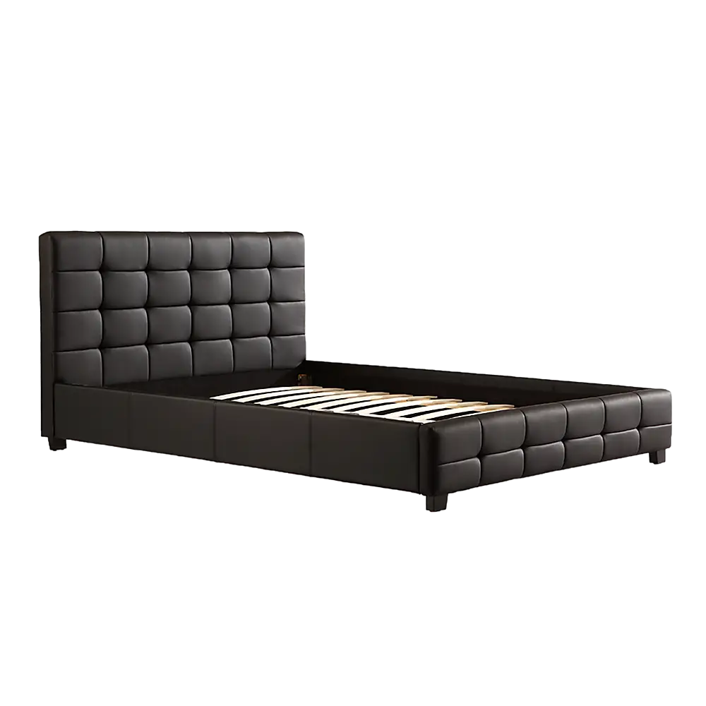 Queen PU Leather Deluxe Bed Frame Black - Furniture > Bedroom