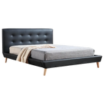 Queen PU Leather Deluxe Bed Frame Black - Furniture > Bedroom