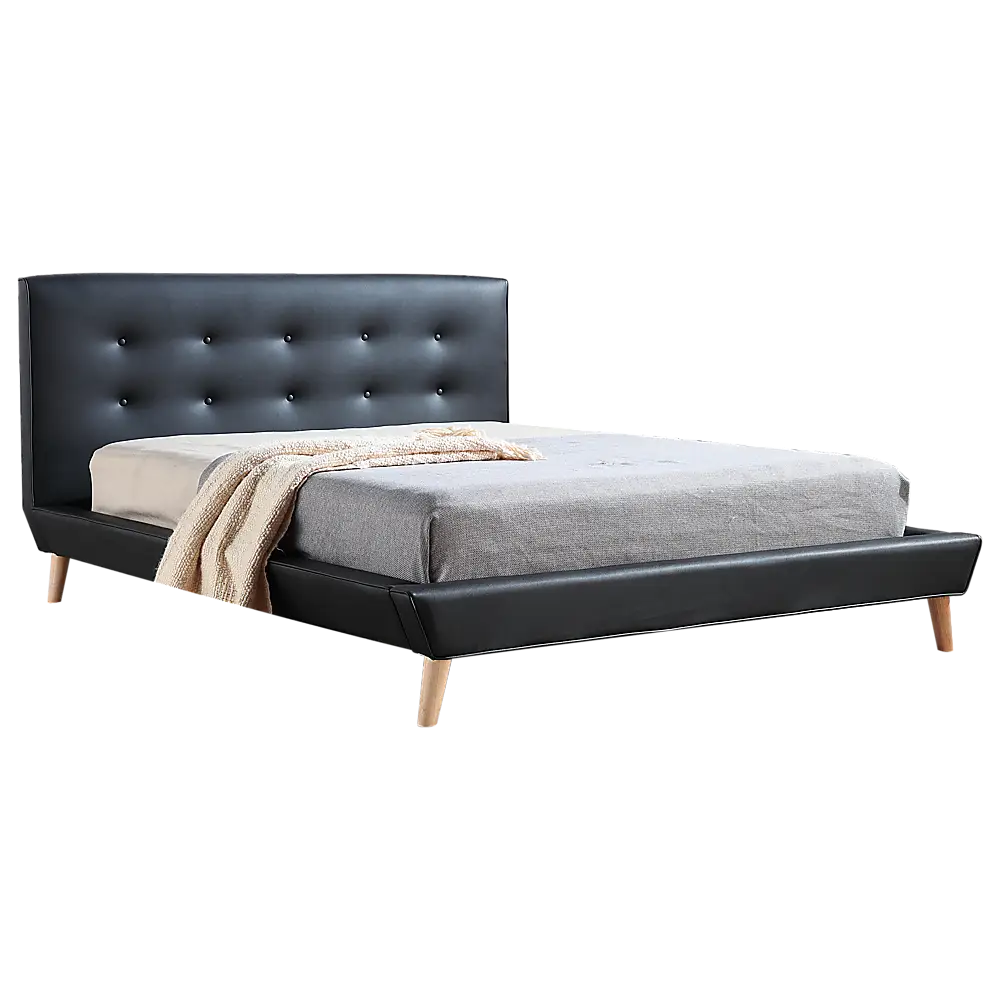 Queen PU Leather Deluxe Bed Frame Black - Furniture > Bedroom