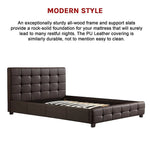 Queen PU Leather Deluxe Bed Frame Brown - Furniture > Bedroom > Beds & Bed Frames