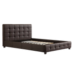 Queen PU Leather Deluxe Bed Frame Brown - Furniture > Bedroom > Beds & Bed Frames