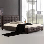 Queen PU Leather Deluxe Bed Frame Brown - Furniture > Bedroom > Beds & Bed Frames