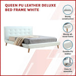 Queen PU Leather Deluxe Bed Frame White - Furniture > Bedroom > Beds & Bed Frames