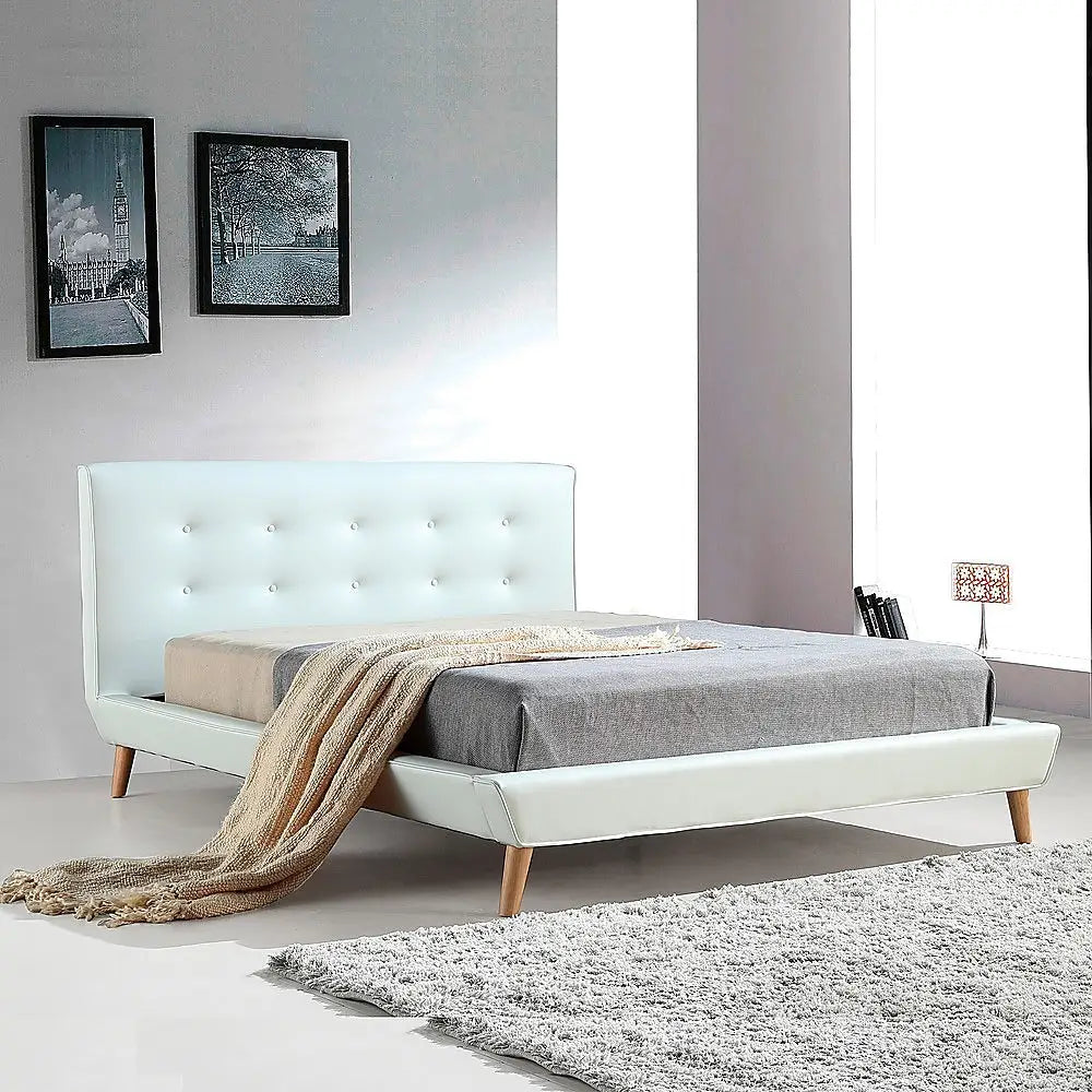 Queen PU Leather Deluxe Bed Frame White - Furniture > Bedroom > Beds & Bed Frames