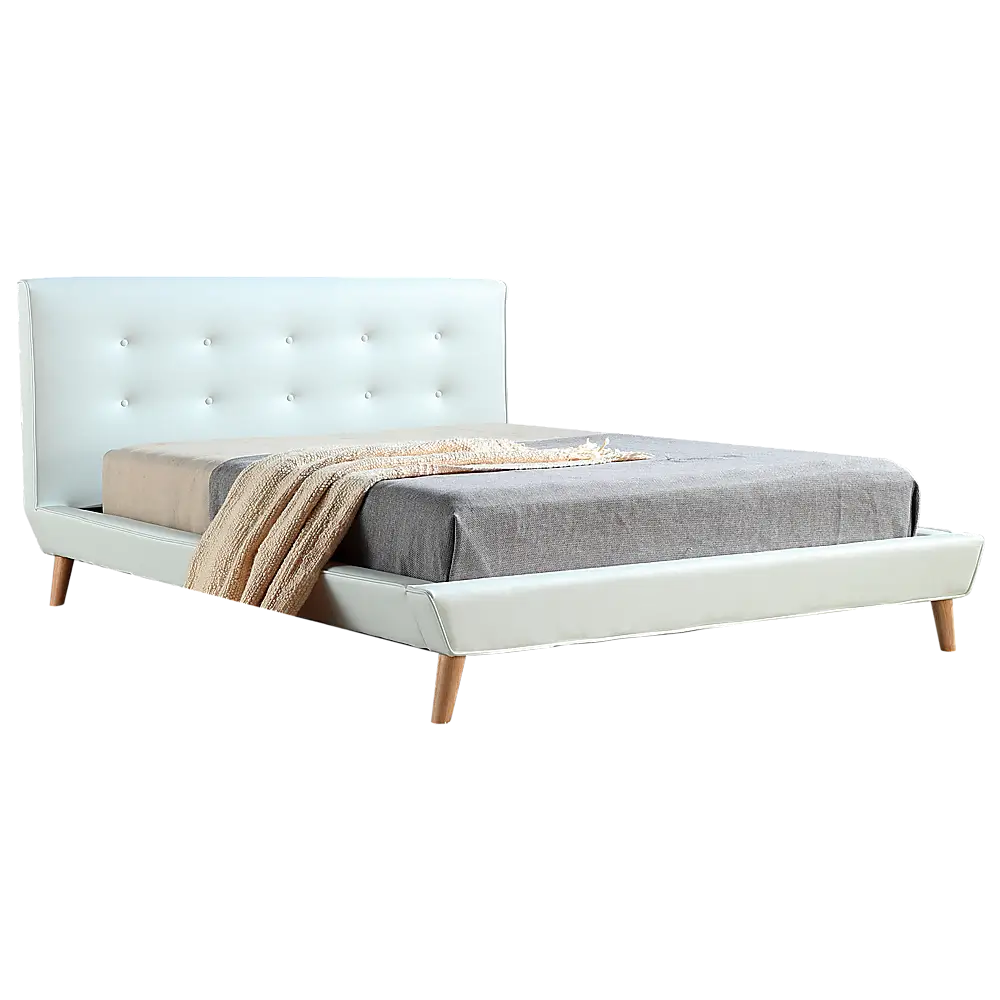 Queen PU Leather Deluxe Bed Frame White - Furniture > Bedroom > Beds & Bed Frames