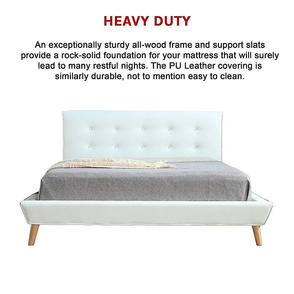 Queen PU Leather Deluxe Bed Frame White - Furniture > Bedroom > Beds & Bed Frames