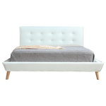 Queen PU Leather Deluxe Bed Frame White - Furniture > Bedroom > Beds & Bed Frames
