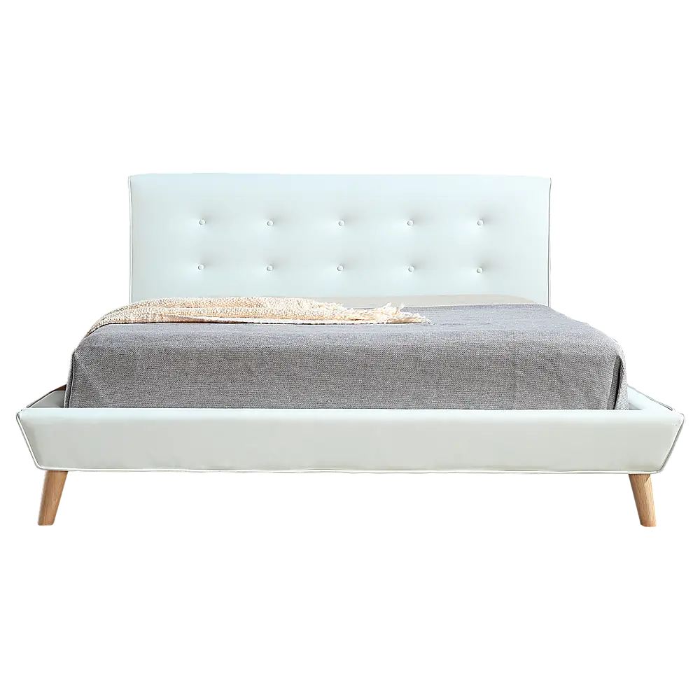 Queen PU Leather Deluxe Bed Frame White - Furniture > Bedroom > Beds & Bed Frames