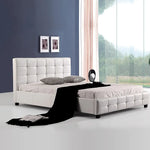 Queen PU Leather Deluxe Bed Frame White - Furniture > Bedroom > Beds & Bed Frames