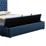 Queen Size Bedframe Velvet Upholstery Deep Blue Colour Tufted Headboard Deep Quilting - Furniture > Bedroom > Beds &