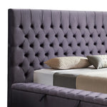 Queen Size Bedframe Velvet Upholstery Deep Grey Colour Tufted Headboard Deep Quilting - Furniture > Bedroom > Beds &