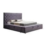 Queen Size Bedframe Velvet Upholstery Deep Grey Colour Tufted Headboard Deep Quilting - Furniture > Bedroom > Beds &