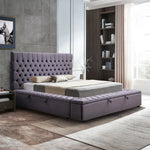 Queen Size Bedframe Velvet Upholstery Deep Grey Colour Tufted Headboard Deep Quilting - Furniture > Bedroom > Beds &