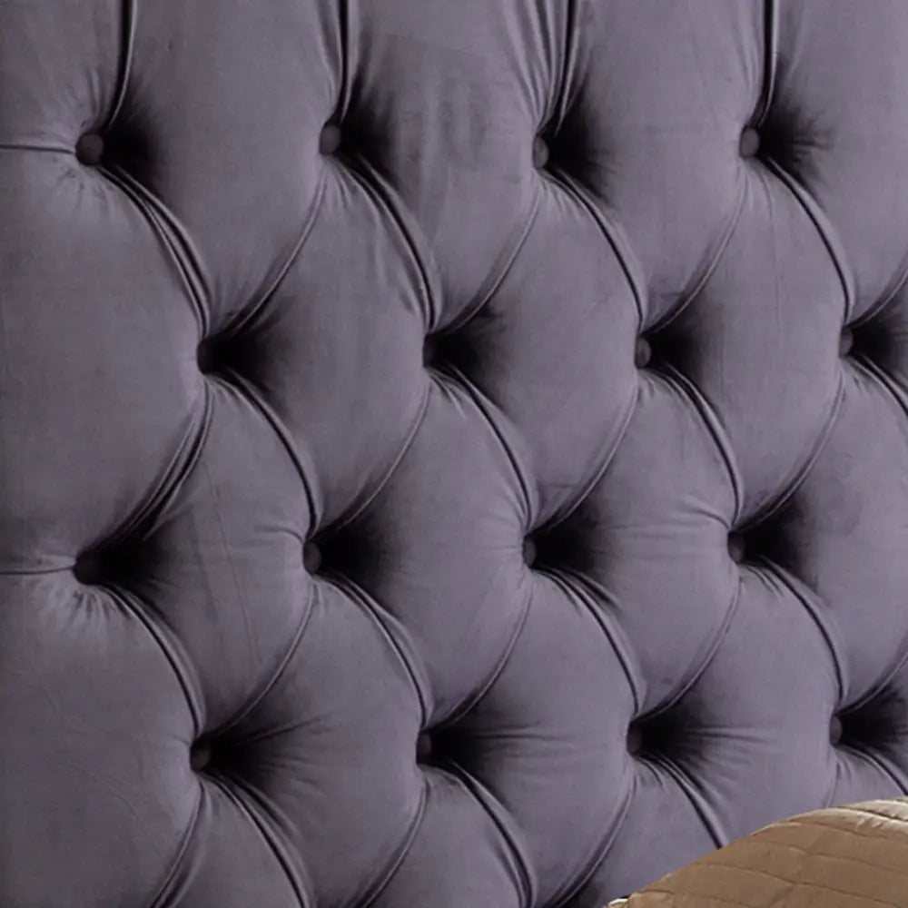 Queen Size Bedframe Velvet Upholstery Deep Grey Colour Tufted Headboard Deep Quilting - Furniture > Bedroom > Beds &