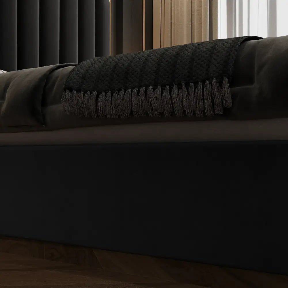 Queen Size Black Velvet Fabric Golden Metal Storage Elegant Luxury Bedframe - Furniture > Bedroom