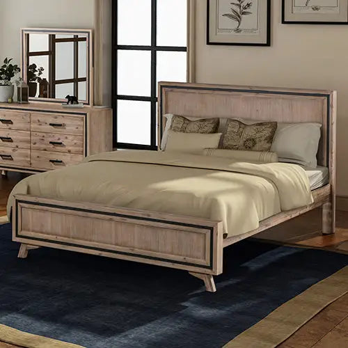 Queen Size Silver Brush Bed Frame in Acacia Wood Construction - Furniture > Bedroom