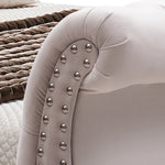 Queen Size Sleigh Bedframe Velvet Upholstery Beige Colour Tufted Headboard And Footboard Deep Quilting - Furniture >
