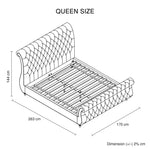 Queen Size Sleigh Bedframe Velvet Upholstery Beige Colour Tufted Headboard And Footboard Deep Quilting - Furniture >