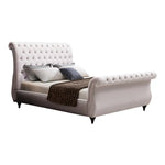 Queen Size Sleigh Bedframe Velvet Upholstery Beige Colour Tufted Headboard And Footboard Deep Quilting - Furniture >