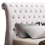 Queen Size Sleigh Bedframe Velvet Upholstery Beige Colour Tufted Headboard And Footboard Deep Quilting - Furniture >