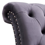 Queen Size Sleigh Bedframe Velvet Upholstery Grey Colour Tufted Headboard And Footboard Deep Quilting - Furniture >
