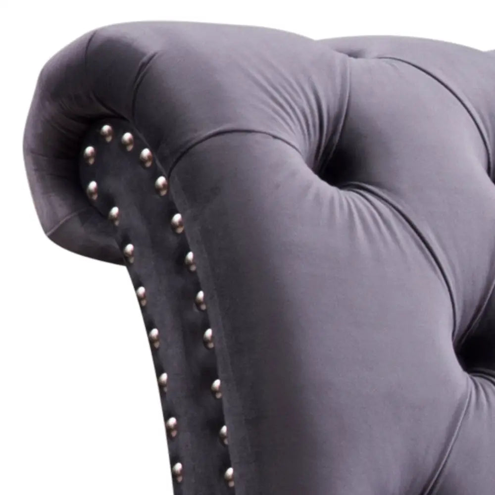 Queen Size Sleigh Bedframe Velvet Upholstery Grey Colour Tufted Headboard And Footboard Deep Quilting - Furniture >