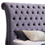 Queen Size Sleigh Bedframe Velvet Upholstery Grey Colour Tufted Headboard And Footboard Deep Quilting - Furniture >
