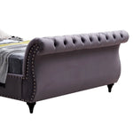 Queen Size Sleigh Bedframe Velvet Upholstery Grey Colour Tufted Headboard And Footboard Deep Quilting - Furniture >