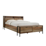 Queen Size Storage Bed Farme in Oak Colour with Particle Board Contraction and Metal Legs - Furniture > Bedroom > Beds