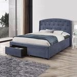 Queen Size Storage Bed Frame Upholtery Navy Blue Fabric with 2 Drawers - Furniture > Bedroom > Beds & Bed Frames