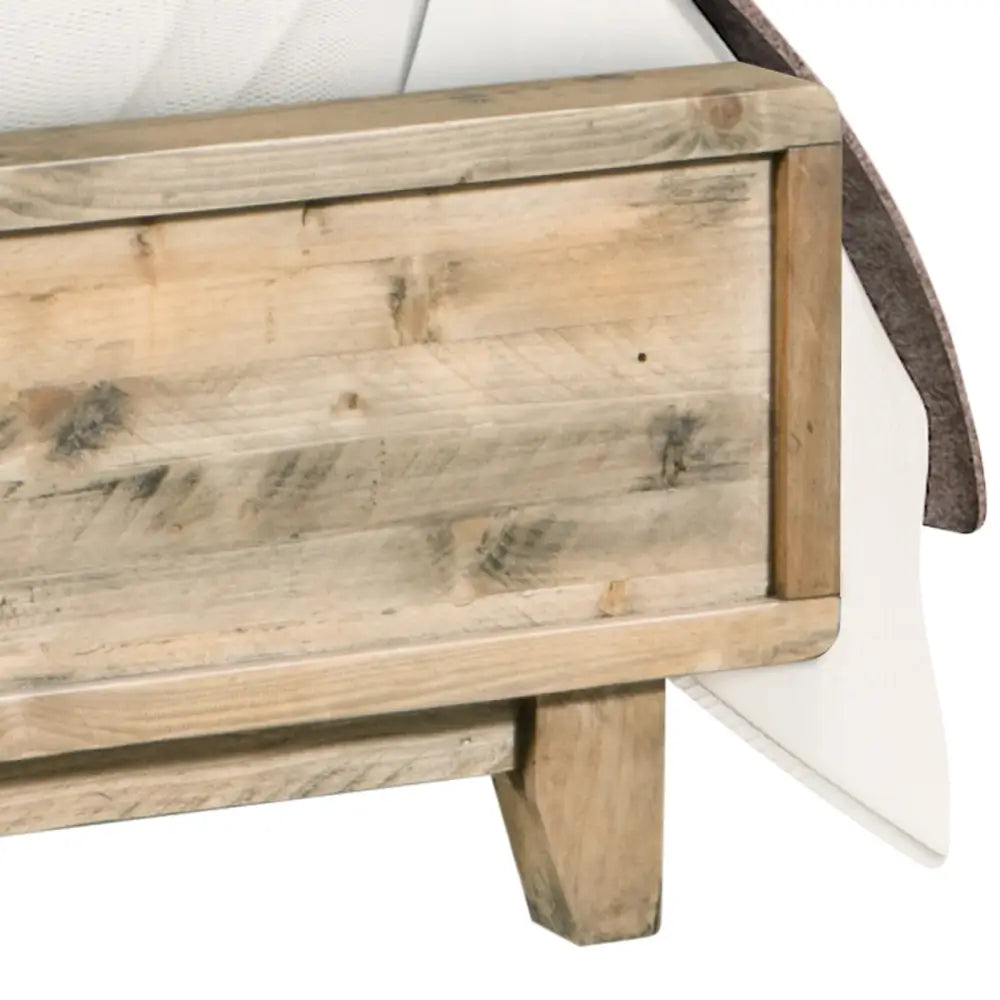 Queen Size Wooden Bed Frame in Solid Wood Antique Design Light Brown - Furniture > Bedroom