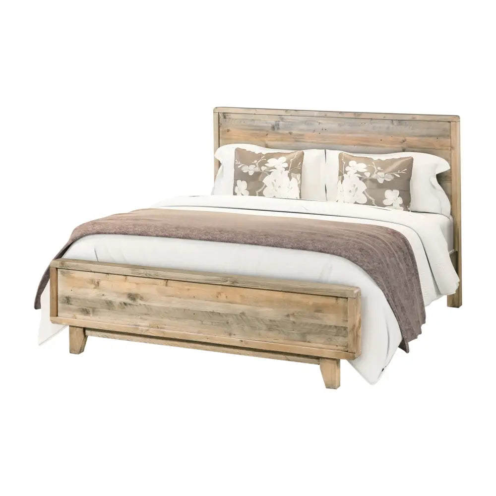 Queen Size Wooden Bed Frame in Solid Wood Antique Design Light Brown - Furniture > Bedroom