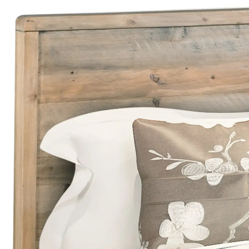 Queen Size Wooden Bed Frame in Solid Wood Antique Design Light Brown - Furniture > Bedroom