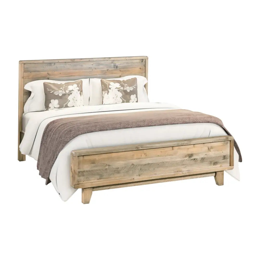 Queen Size Wooden Bed Frame in Solid Wood Antique Design Light Brown - Furniture > Bedroom