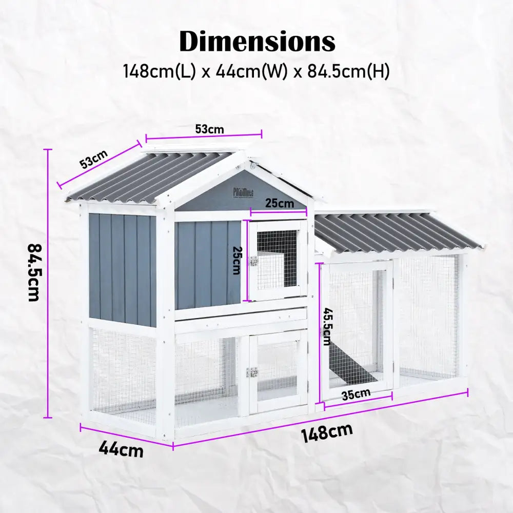 Rabbit Hutch Chicken Coop 147cm 2 Storey Pet Cage Run GRACIE - Pet Care > Coops & Hutches > Coop & Hutch Accessories