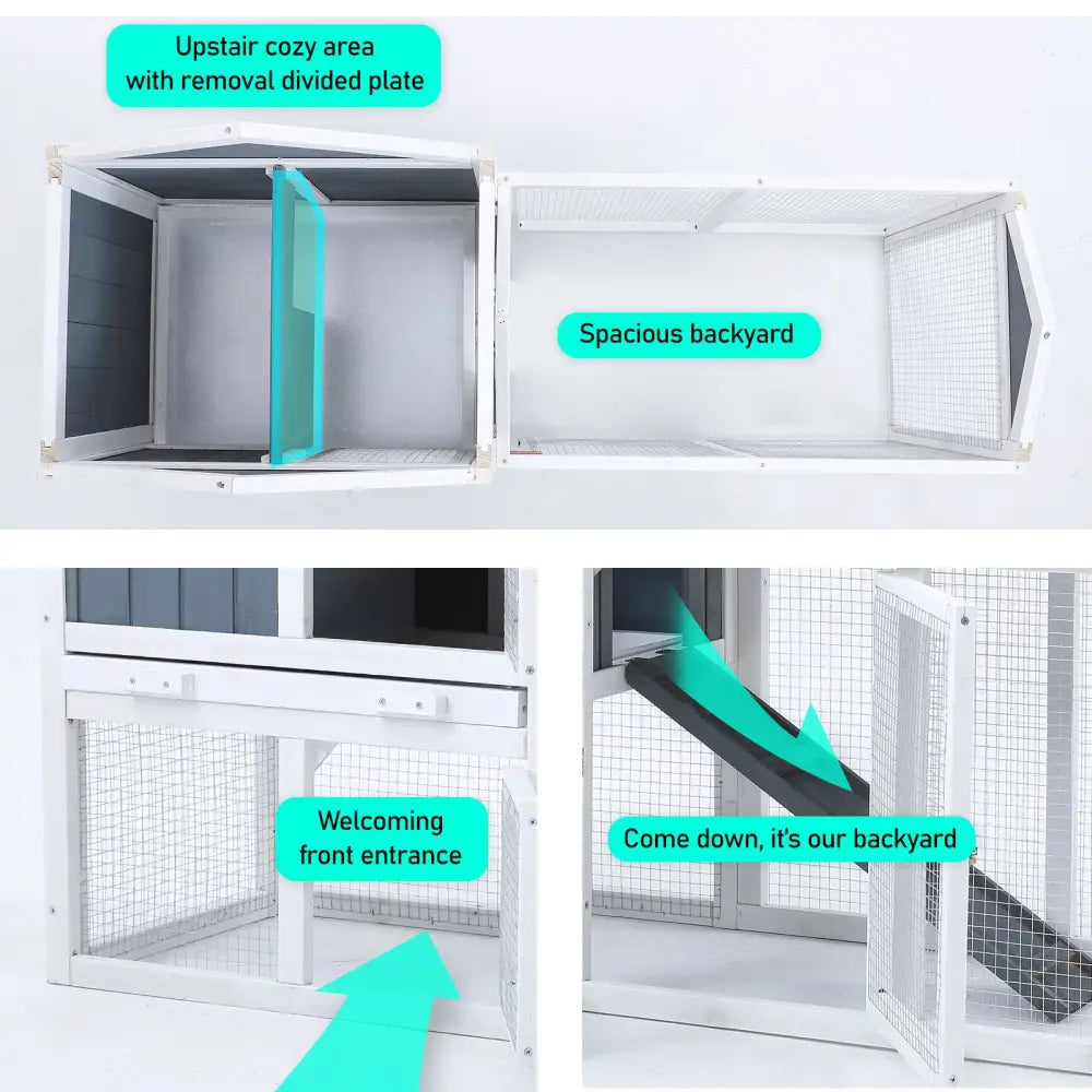 Rabbit Hutch Chicken Coop 147cm 2 Storey Pet Cage Run GRACIE - Pet Care > Coops & Hutches > Coop & Hutch Accessories