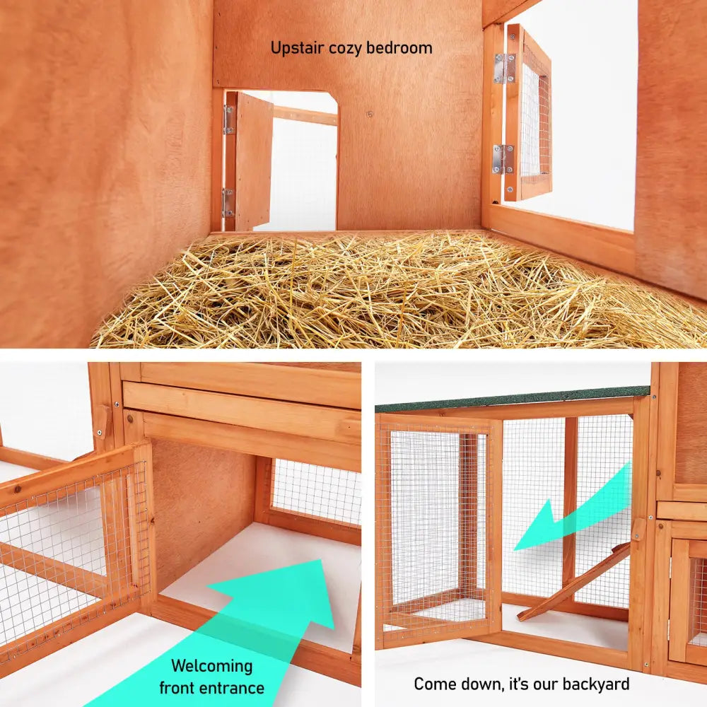 Rabbit Hutch Chicken Coop 204 x 45 x 85cm 2 Storey Cage Mansion - Pet Care > Coops & Hutches > Coop & Hutch Accessories