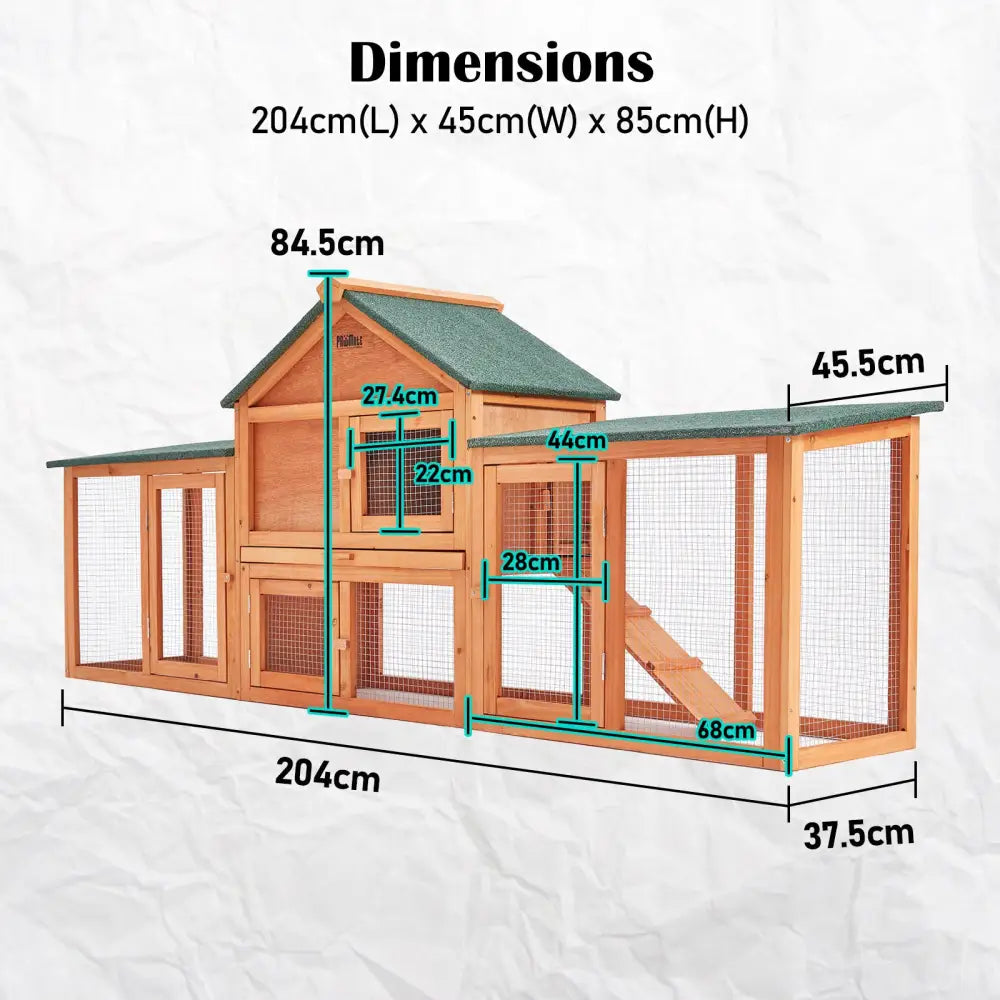 Rabbit Hutch Chicken Coop 204 x 45 x 85cm 2 Storey Cage Mansion - Pet Care > Coops & Hutches > Coop & Hutch Accessories