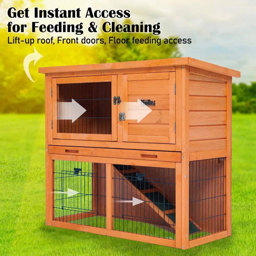 Rabbit Hutch Chicken Coop 92 x 45 x 82cm 2 Storey Cage Run Aria - Pet Care > Coops & Hutches > Coop & Hutch Accessories