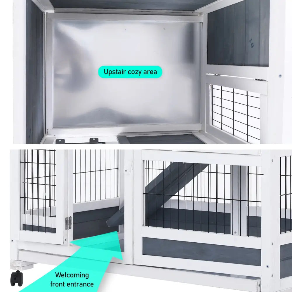 Rabbit Hutch Chicken Coop with Wheels 96.5 x 56 x 90.5cm 2 Storey Pet Cage Run THUMPER - Pet Care > Coops & Hutches >