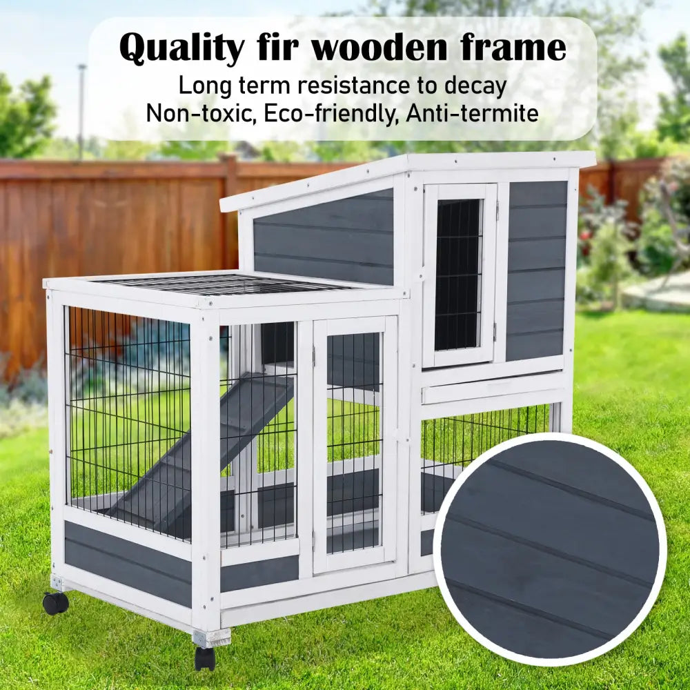 Rabbit Hutch Chicken Coop with Wheels 96.5 x 56 x 90.5cm 2 Storey Pet Cage Run THUMPER - Pet Care > Coops & Hutches >