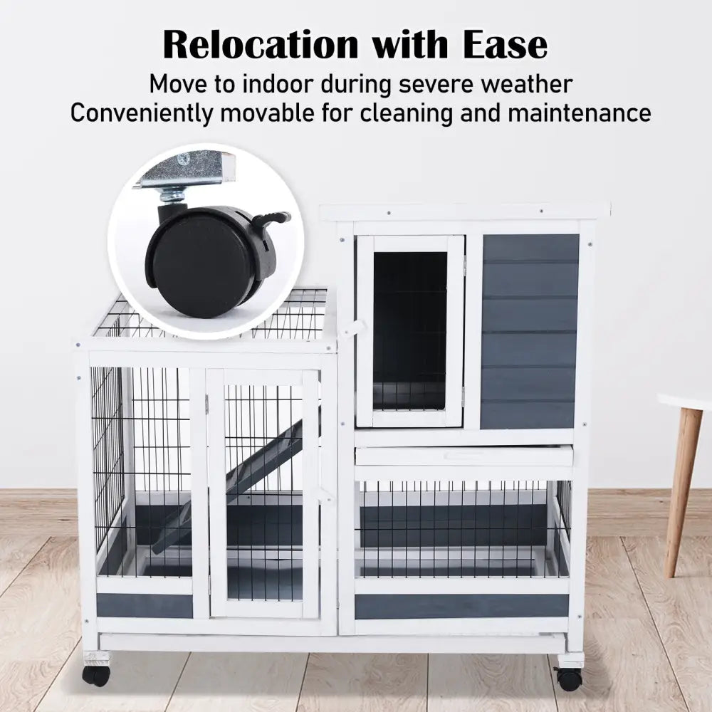 Rabbit Hutch Chicken Coop with Wheels 96.5 x 56 x 90.5cm 2 Storey Pet Cage Run THUMPER - Pet Care > Coops & Hutches >