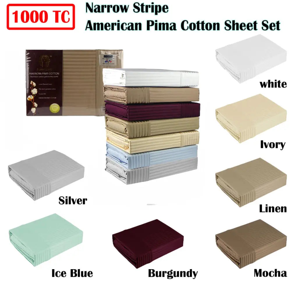 Ramesses 1000TC American Pima Cotton Narrow Stripe Sheet Set Burgundy King - Home & Garden > Bedding