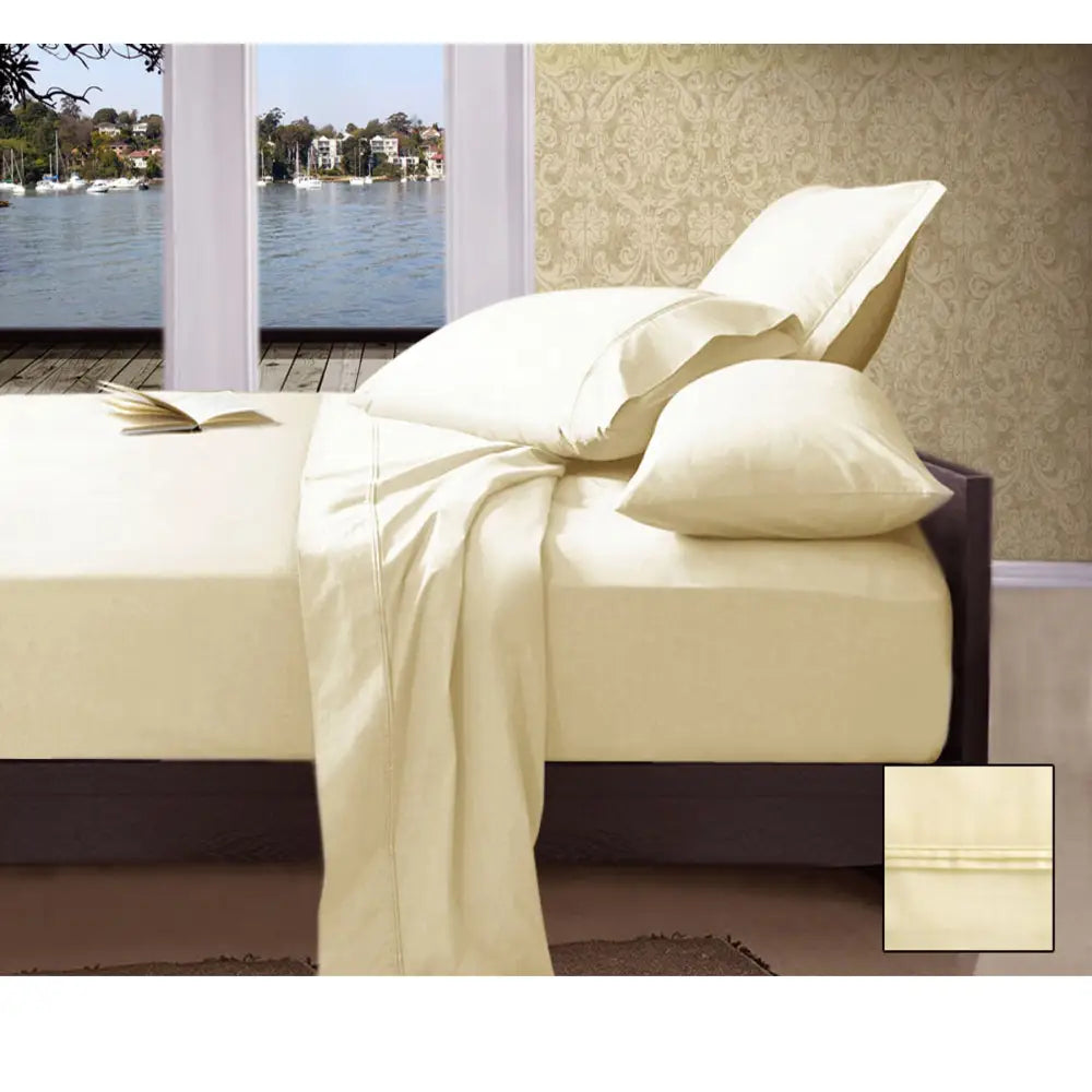 Ramesses 1000TC American Pima Cotton Plain Design Sheet Set Ivory Queen - Home & Garden > Bedding