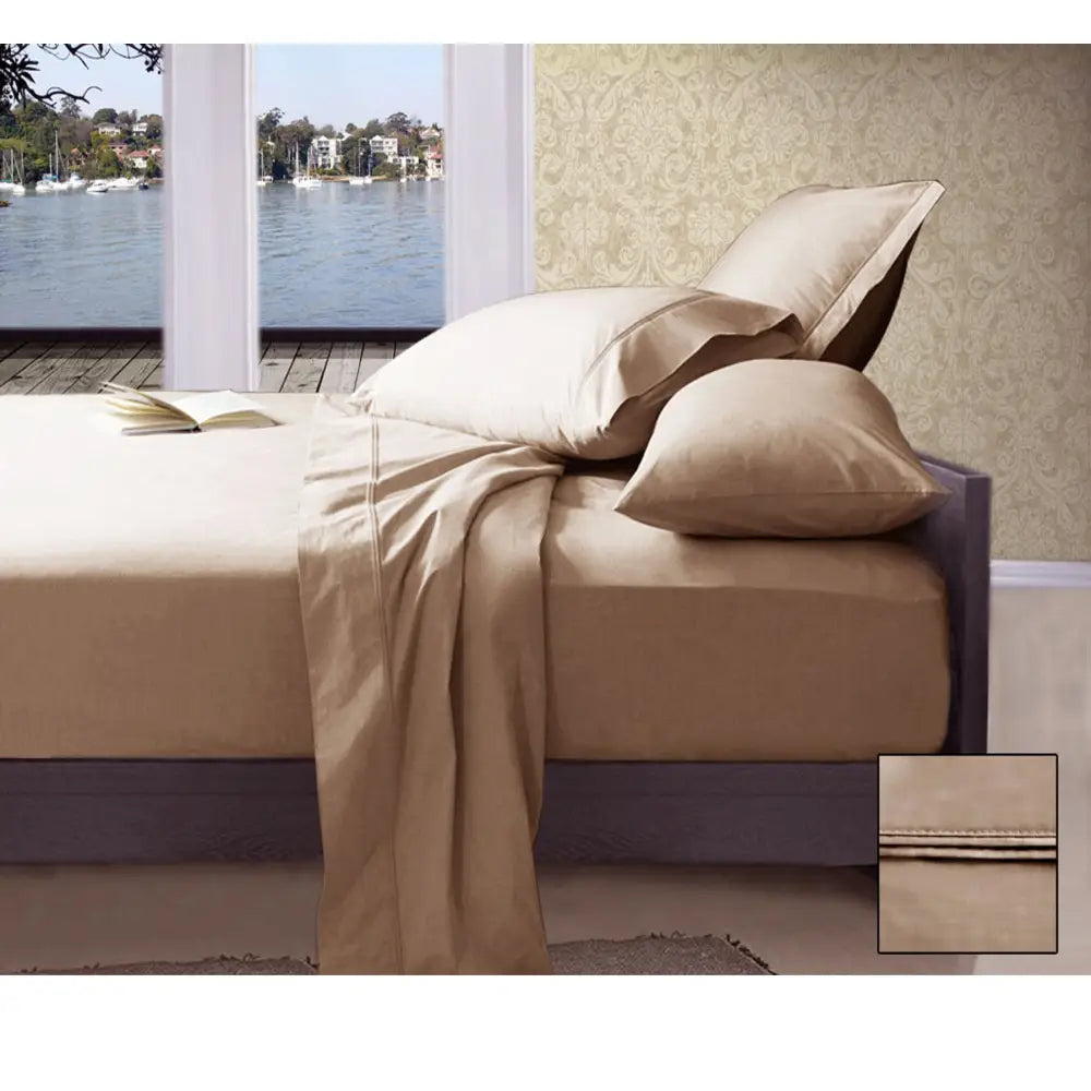 Ramesses 1000TC American Pima Cotton Plain Design Sheet Set Linen King - Home & Garden > Bedding