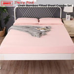 Ramesses 1000TC Linen Bamboo Fitted Sheet Combo Set Dusty Pink Queen - Home & Garden > Bedding > Bed Sheets