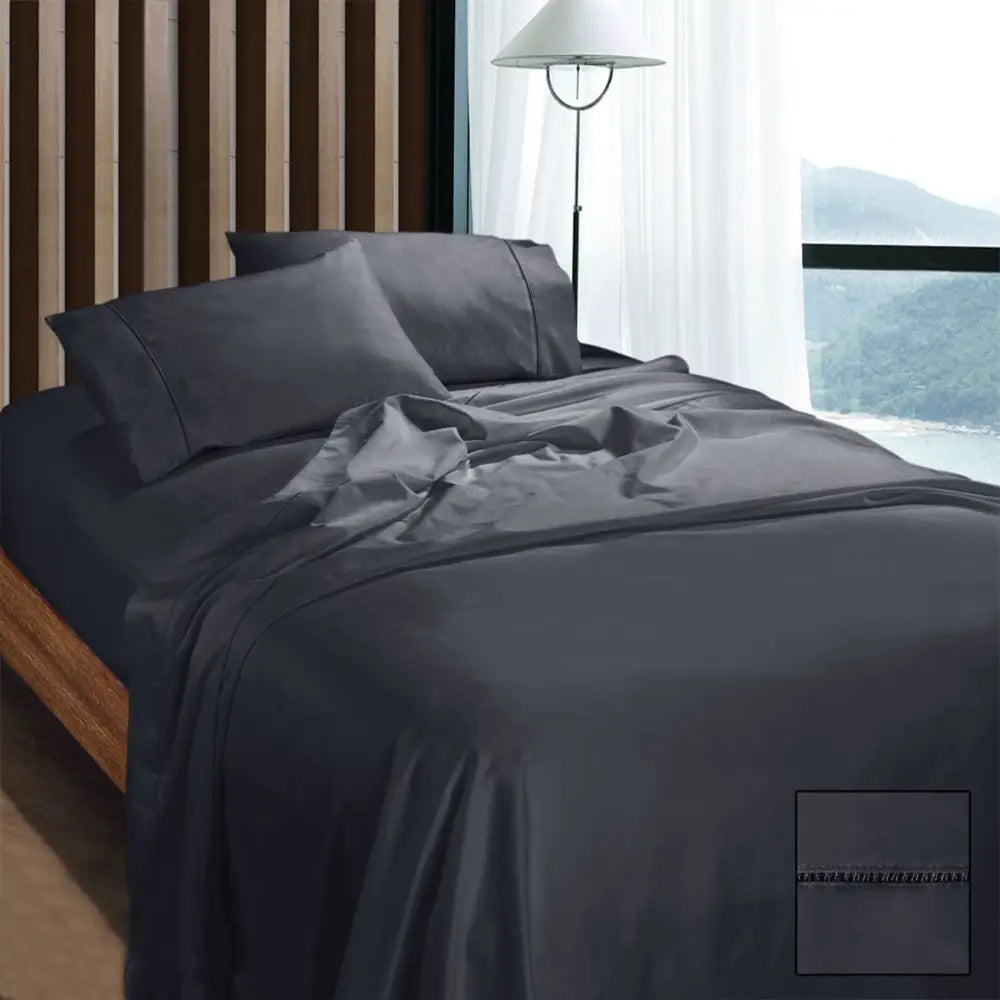 Ramesses 1100TC Egyptian Cotton Sateen Sheet Set Charcoal King - Home & Garden > Bedding